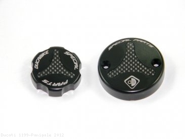 Carbon Inlay Front Brake and Clutch Fluid Tank Cap Set by Ducabike Ducati / 1199 Panigale / 2012