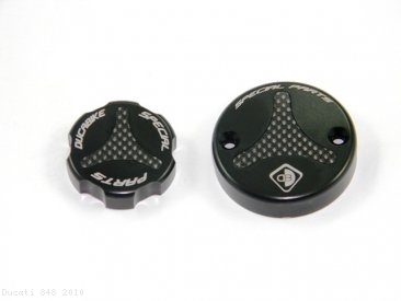 Carbon Inlay Front Brake and Clutch Fluid Tank Cap Set by Ducabike Ducati / 848 / 2010