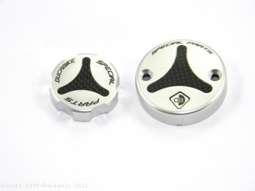 Carbon Inlay Front Brake and Clutch Fluid Tank Cap Set by Ducabike Ducati / 1199 Panigale / 2012